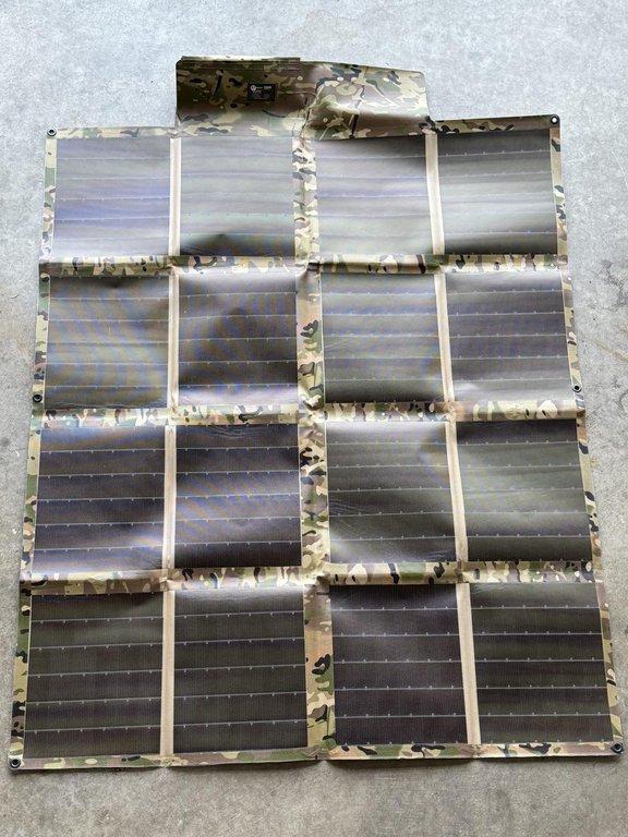 Protocable Multicam folding solar panel unfolded on the shop floor